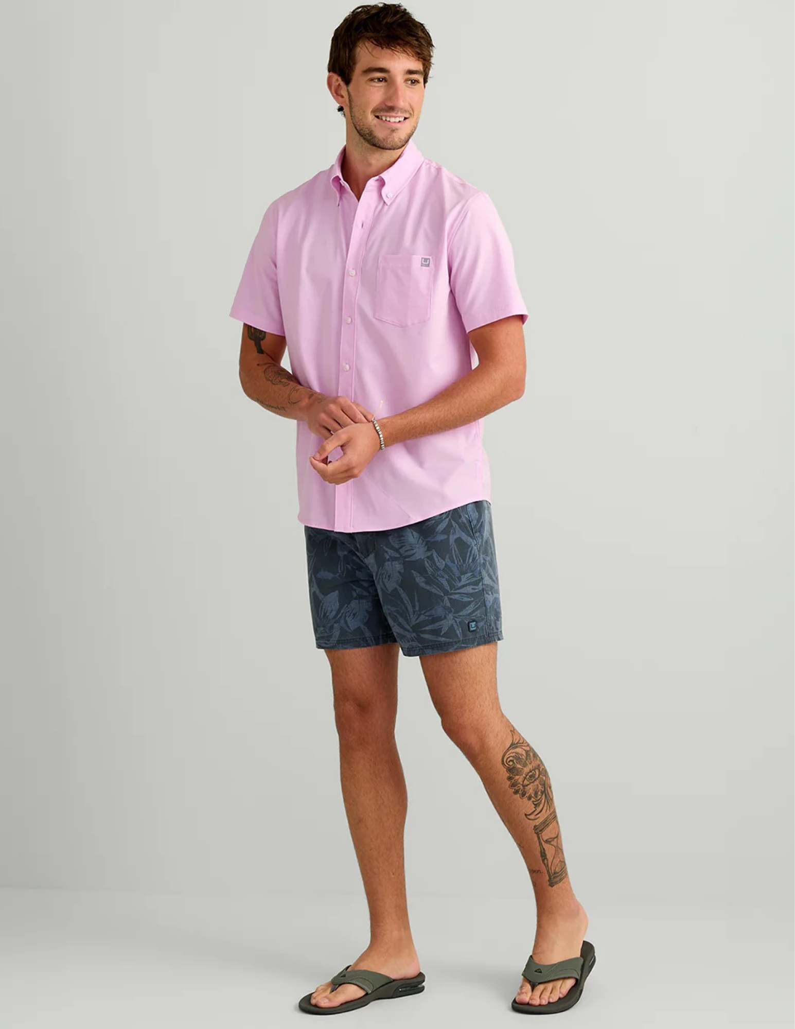 Huk - Kona Solid SS Button Up Shirt - Oleander