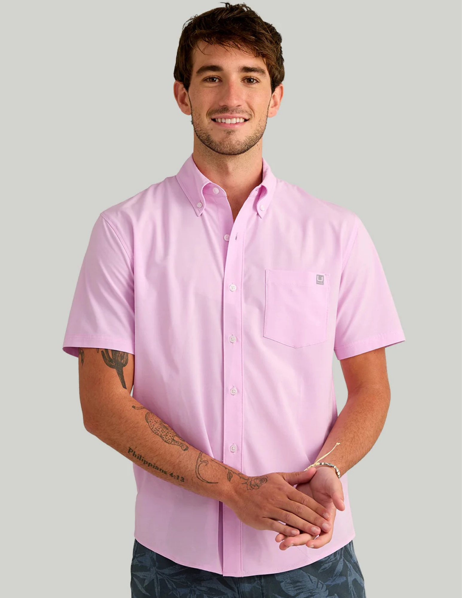 Huk - Kona Solid SS Button Up Shirt - Oleander