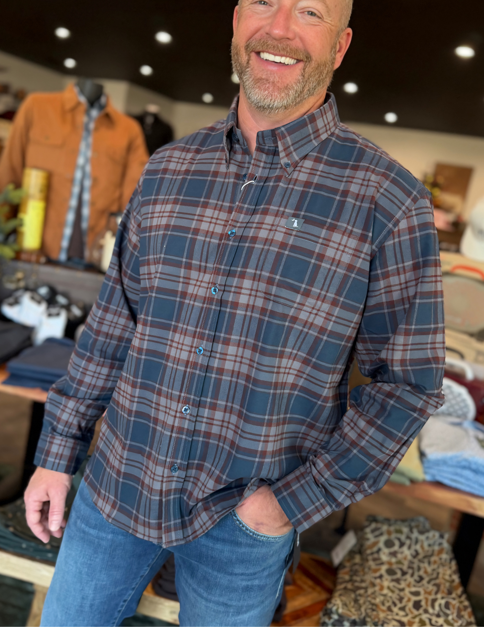 Local Boy Outfitters- Phelan Stretch Flannel- Navy/Charcoal