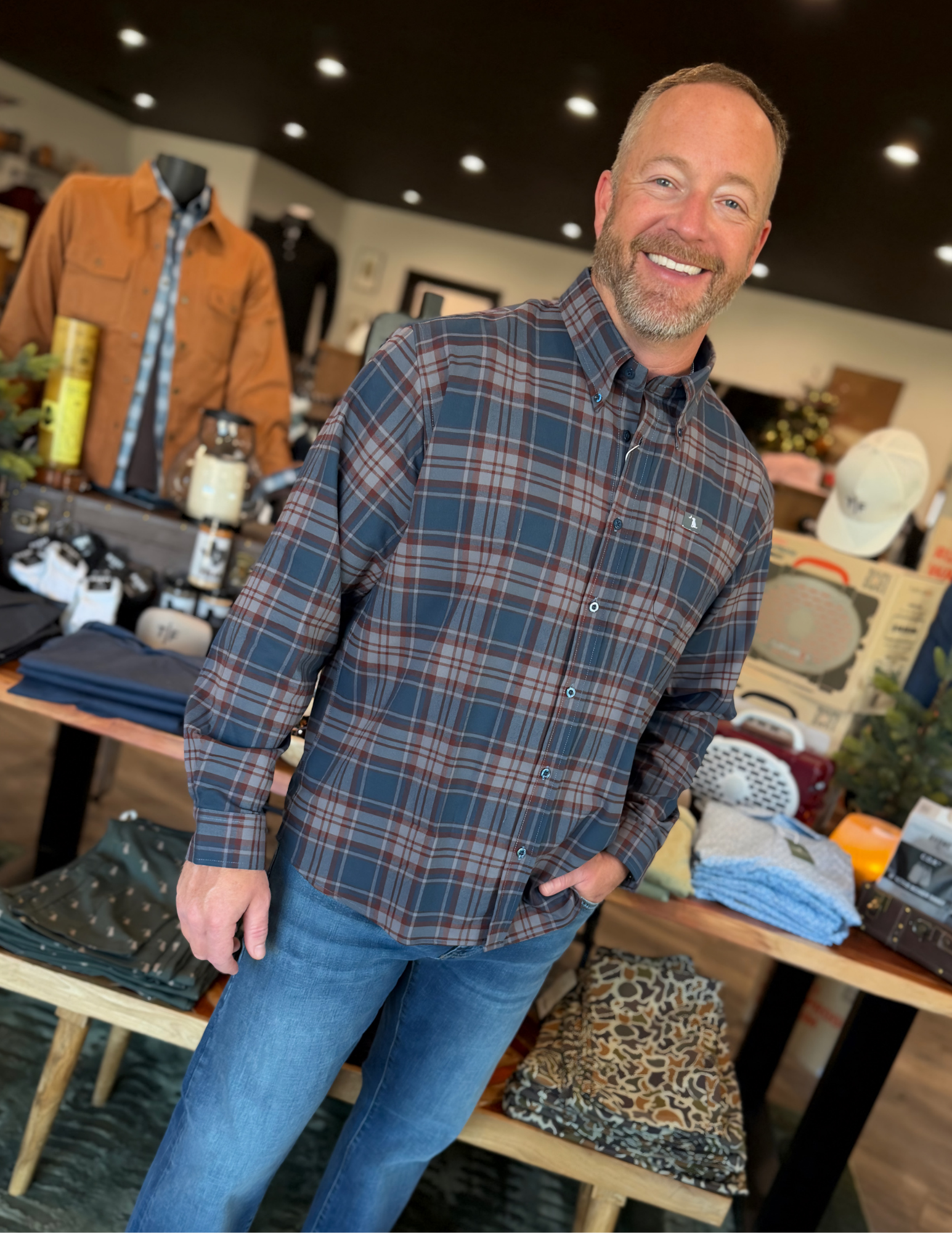 Local Boy Outfitters- Phelan Stretch Flannel- Navy/Charcoal