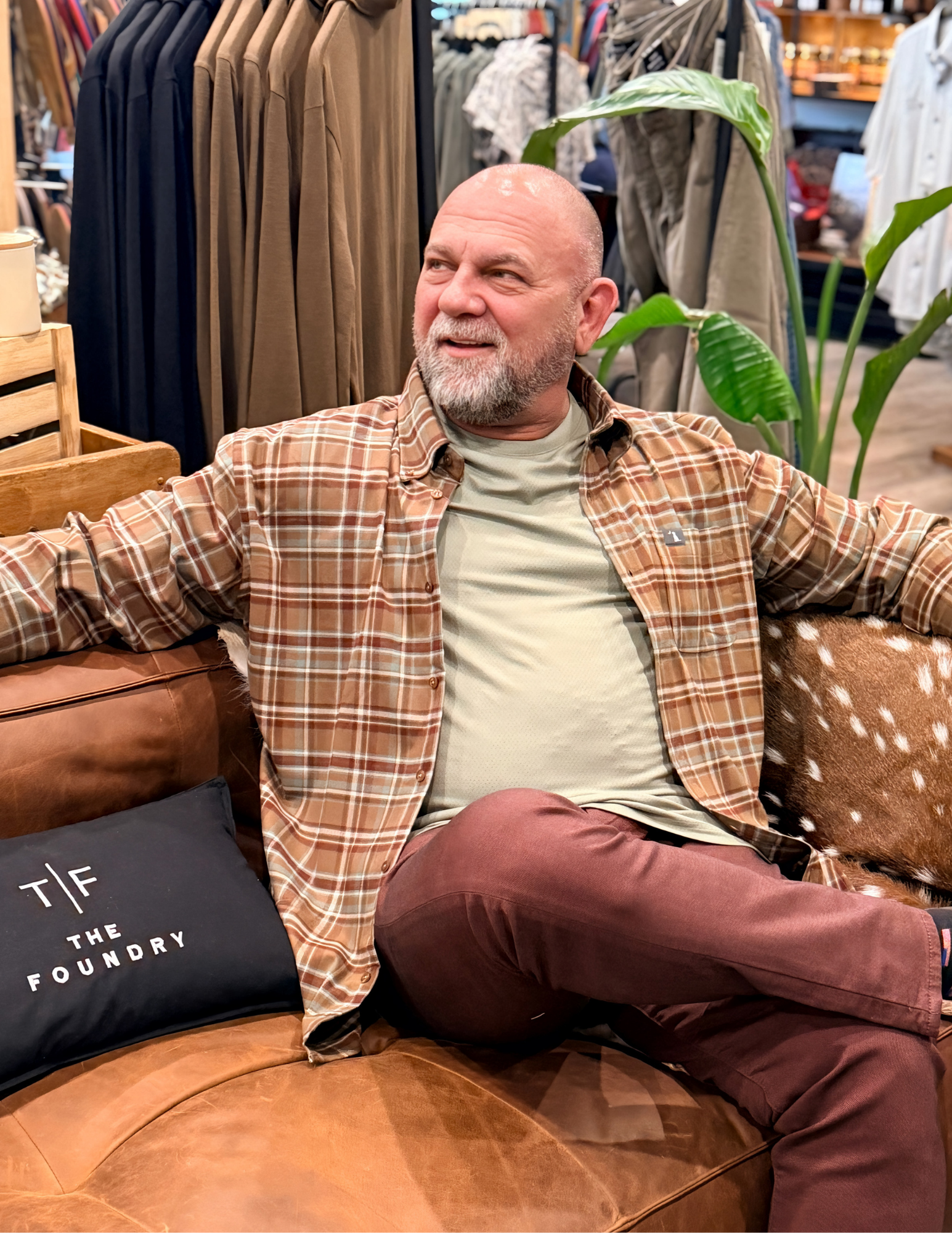 Local Boy Outfitters- Zeigler Stretch Flannel- Rust/ Red/ Green