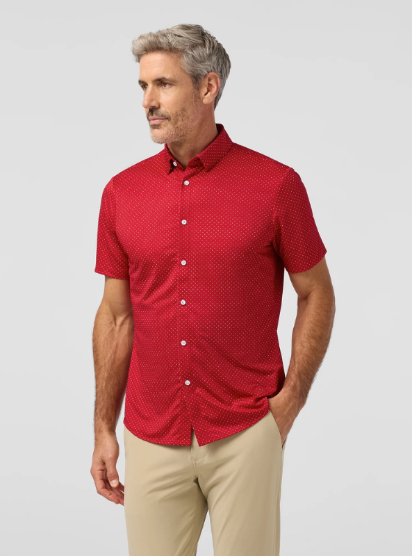 Mizzen & Main Halyard SS Dress Shirt - Red Hot Dot