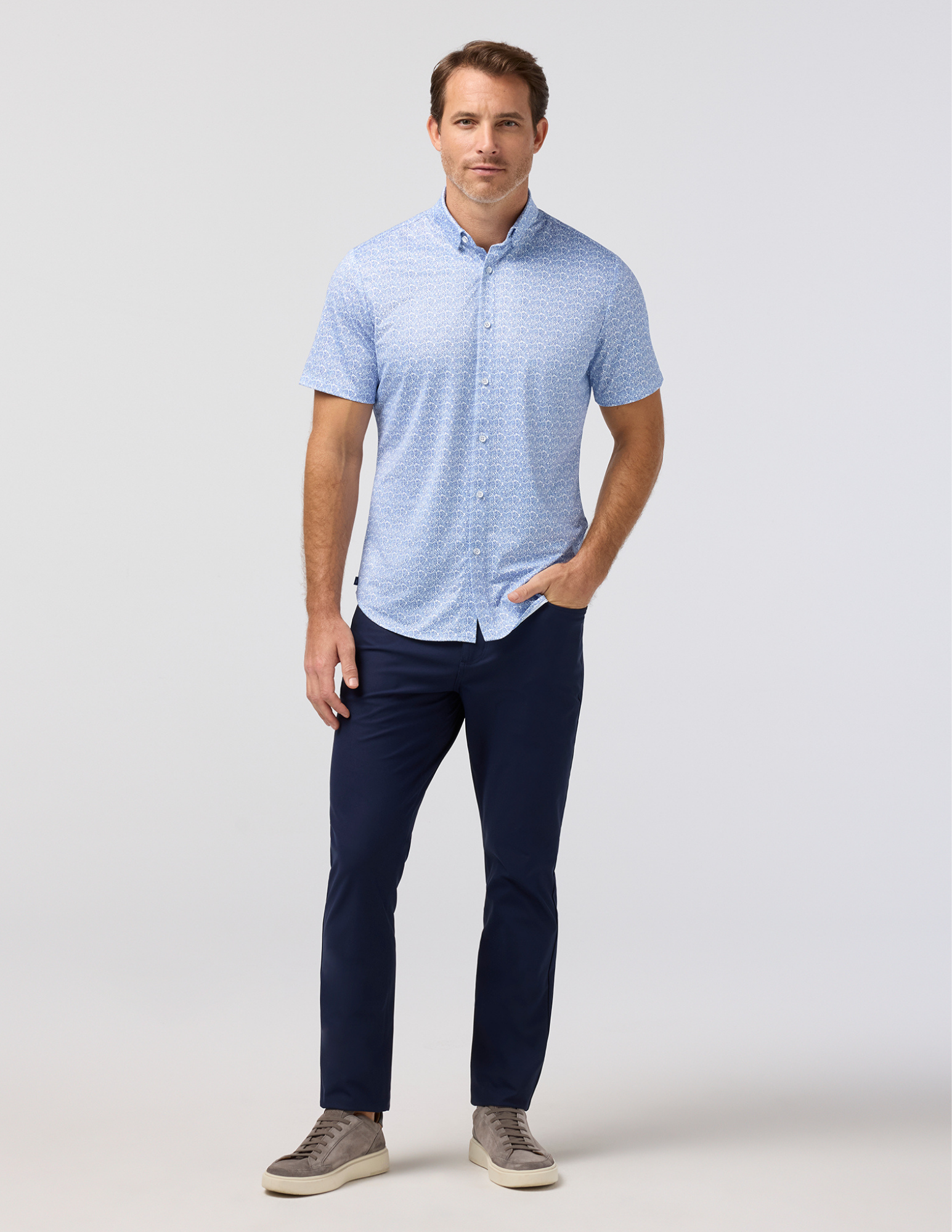 Mizzen & Main Halyard SS Dress Shirt Trim Fit- Coastal Fjord Palm Print