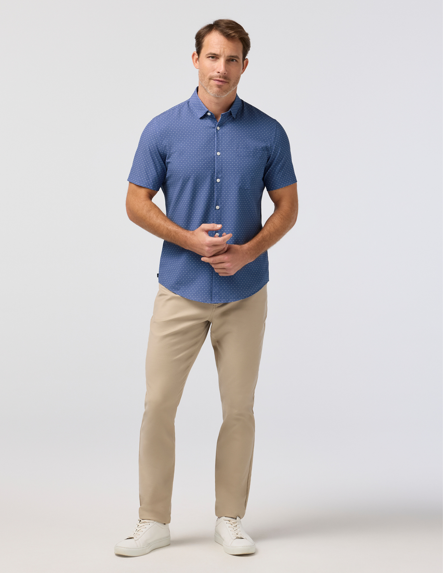 Mizzen & Main Leeward SS Dress Shirt Classic Fit - Coastal Fjord Medallion Print