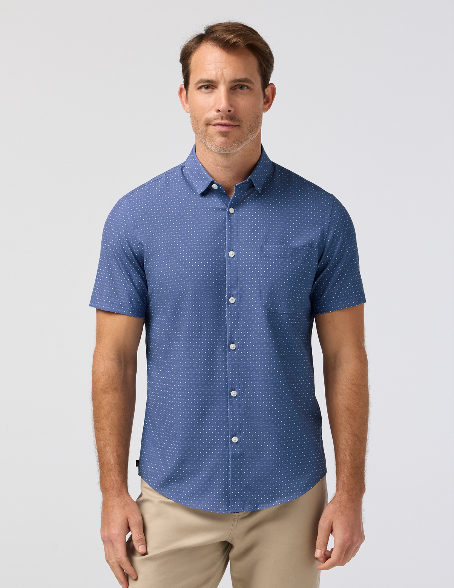 Mizzen & Main Leeward SS Dress Shirt Classic Fit - Coastal Fjord Medallion Print