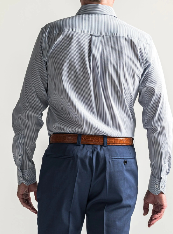 Onward Reserve- Stripe Tailored Fit Spread Quad Shirt- Classic Navy - The Foundry