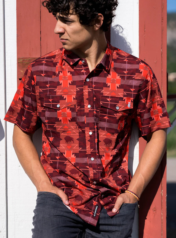 Raised By Coyotes- Buffalo Plaid Red Pearl Snap - The Foundry