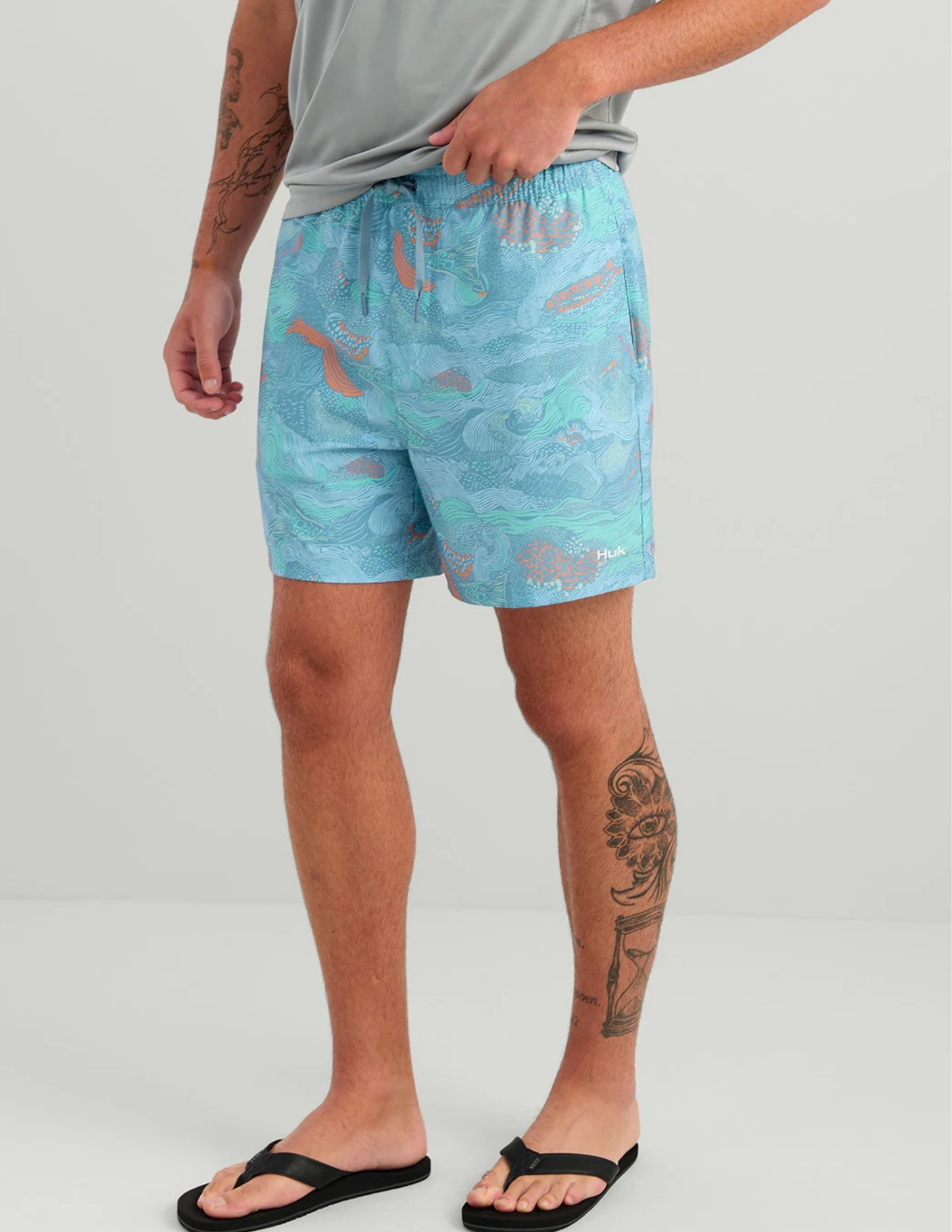 Huk- Pursuit Printed Volley Short- Blue Shadow