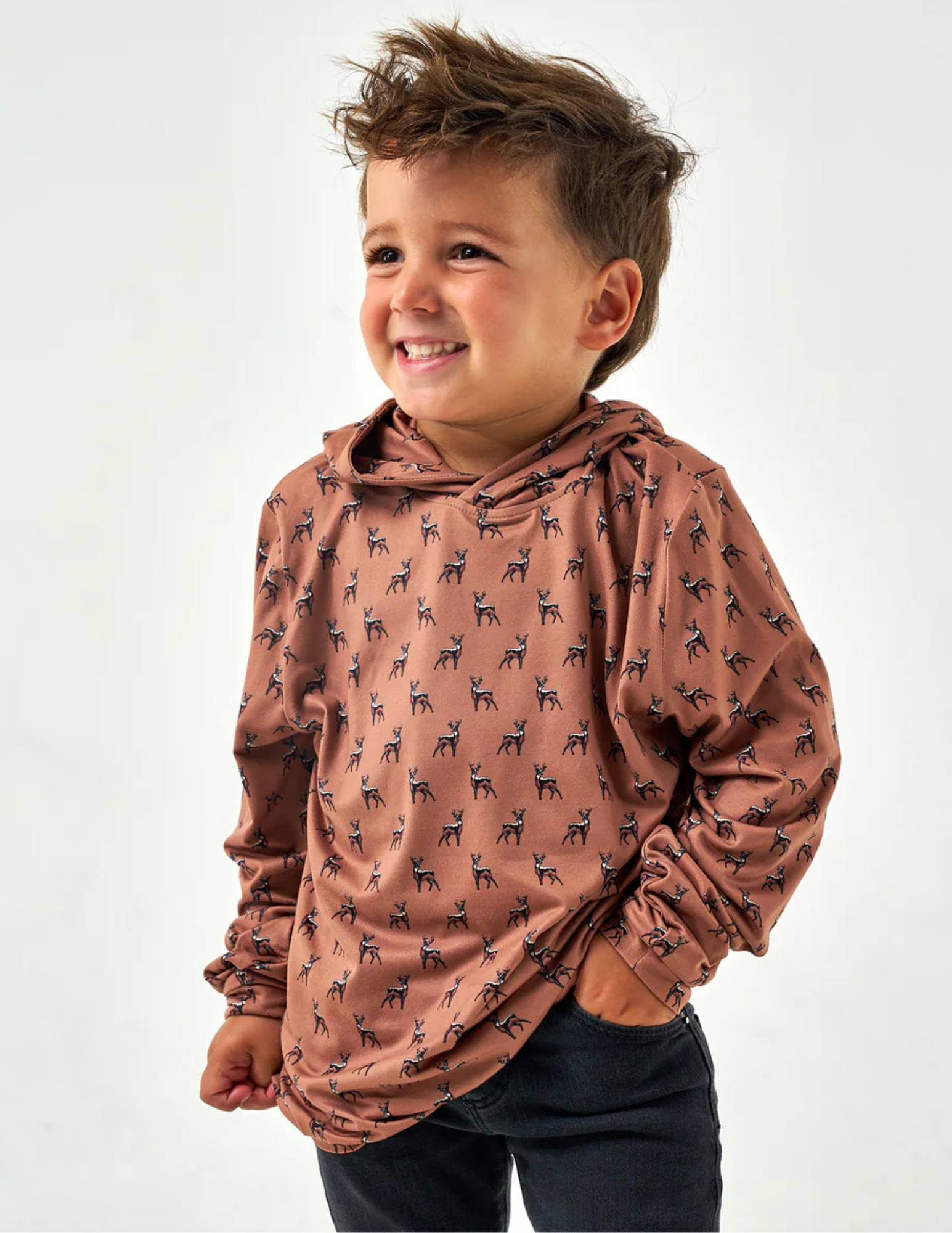 Burlebo Youth Performance Hoodie Whitetail Deer Brown