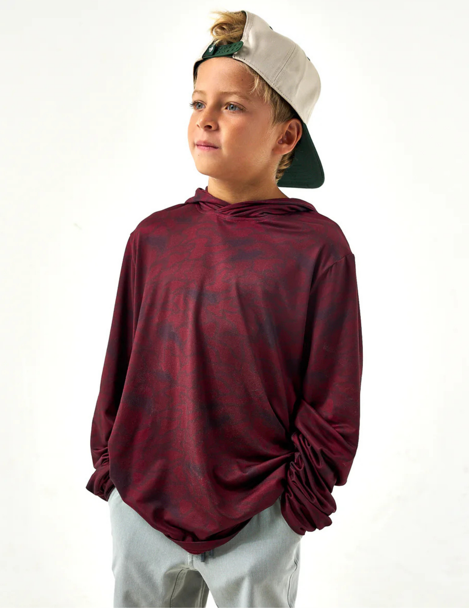 Burlebo Youth Performance Hoodie Maroon Texas Camo