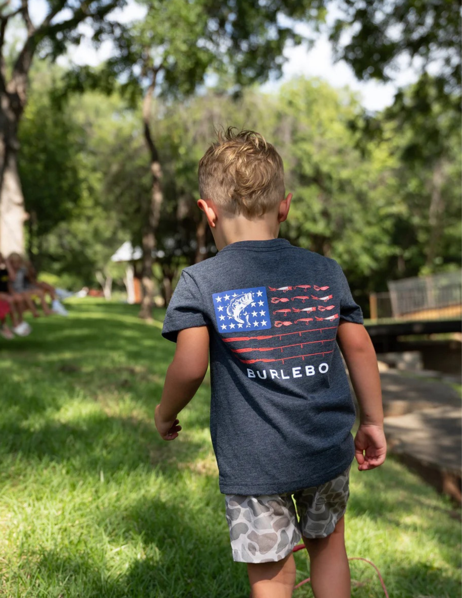Burlebo Youth SS Tee- Fishing USA- Heather Navy