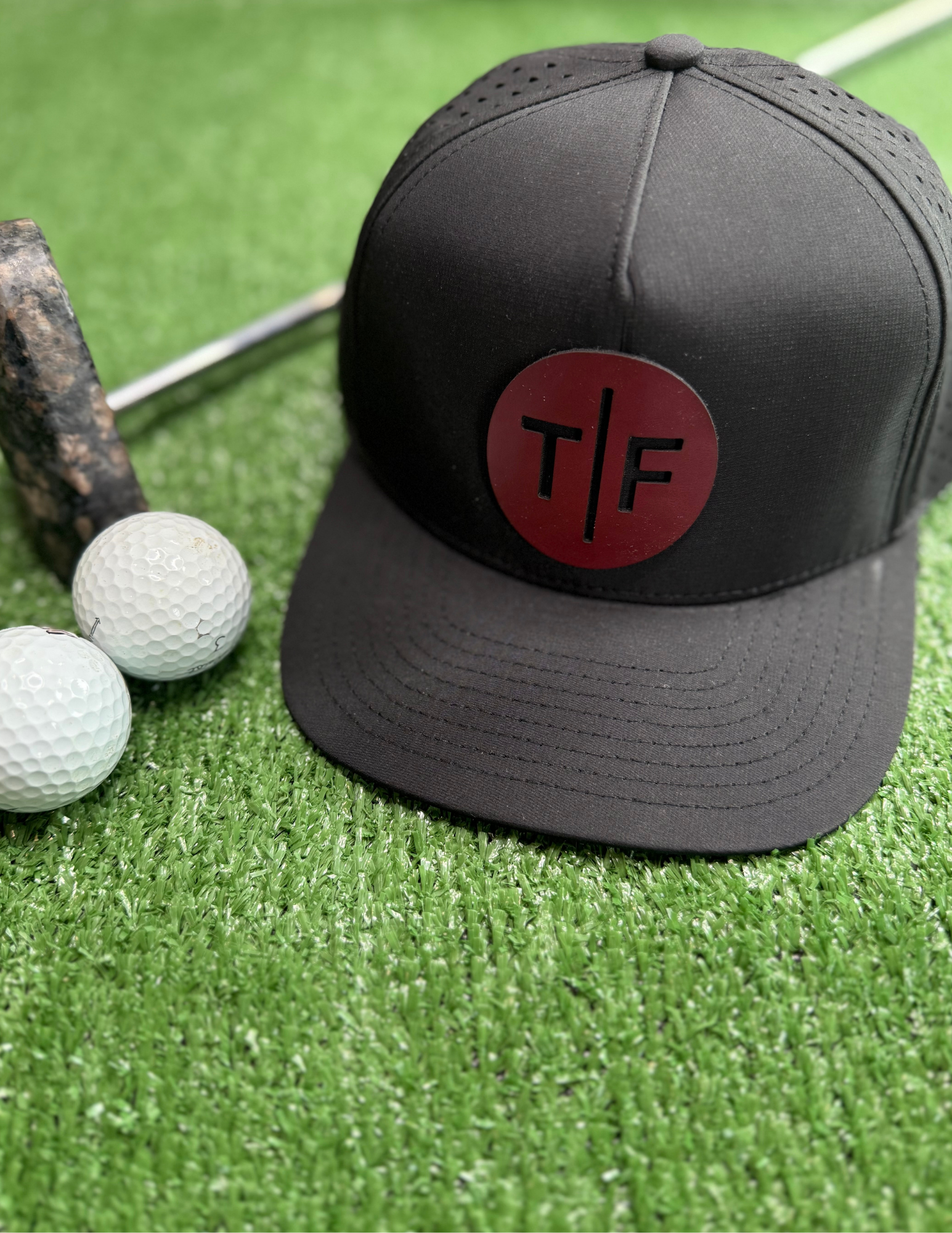 Youth Blackhawk Black Hat with Maroon Leather TF Patch
